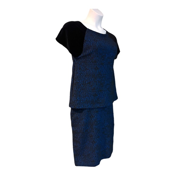 ⭐️Leota Stretch Jacquard-Jersey & Velvet Office Dinner Party Dark Blue Dress - Picture 4 of 12